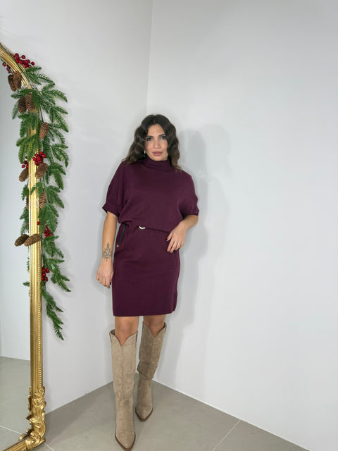 DRESS MEZZA MANICA LANA RASATA BORDEAUX