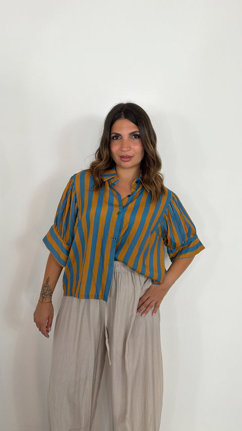 CAMICIA RIGA CON MANICA BALLOON
