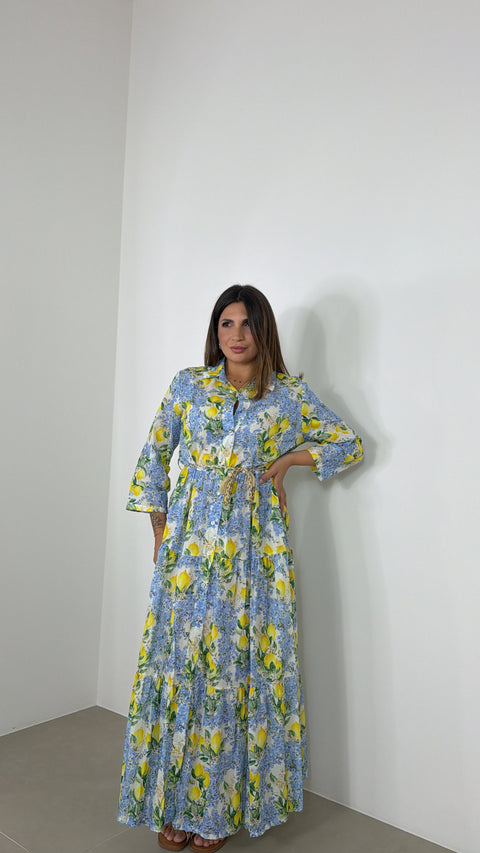 DRESS AMALFI CELESTE/GIALLO