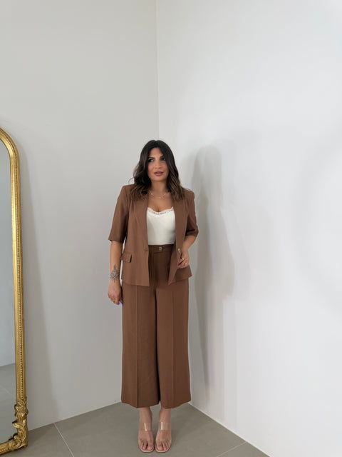 PANTALONE PALAZZO AKUMAL 3/4 CUOIO