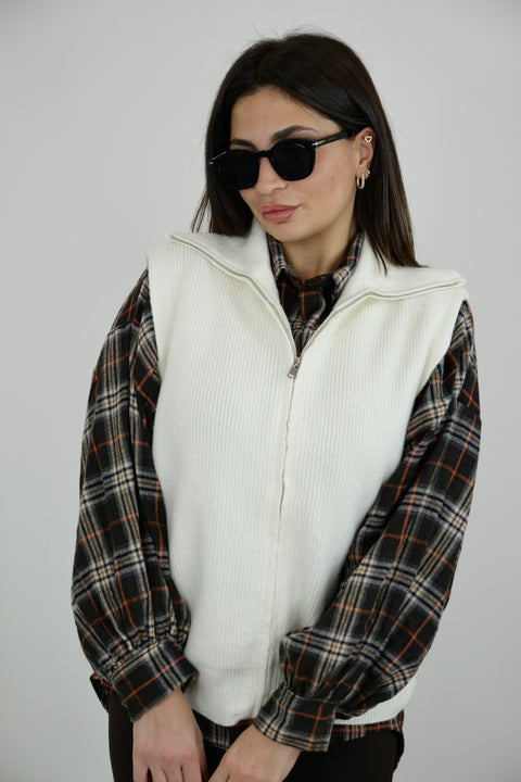 GILET CON ZIP PANNA
