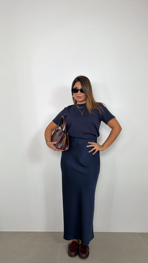 GONNA IN SATIN BLU NAVY