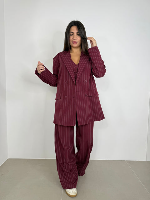 TAILLEUR TRE PEZZI GESSATO BORDEAUX