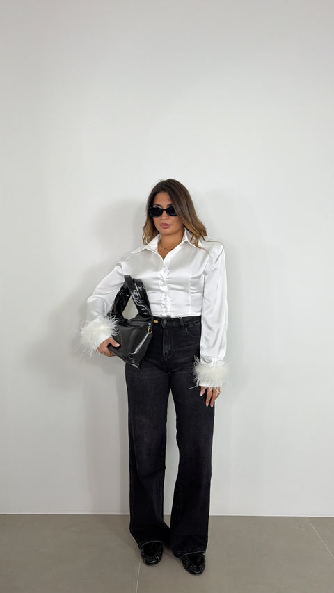 JEANS WIDE LEG NERO 1115-4