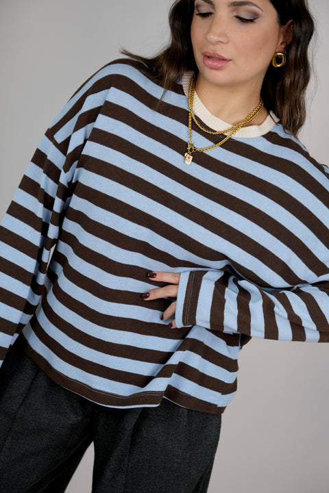 MAGLIA RIGHE STRETTE CELESTE