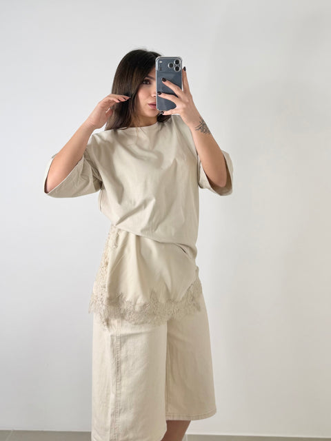 MAGLIA CON PIZZO BEIGE