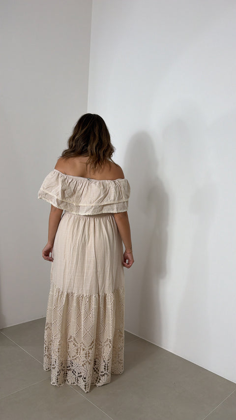 DRESS SCOLLO A BARCA BEIGE