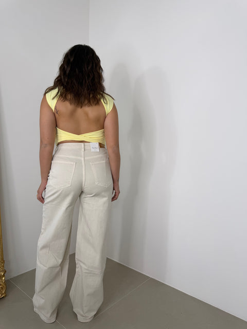 JEANS CHIUSURA TRASVERSALE PANNA