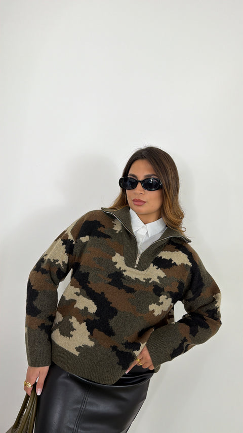 PULLOVER MIMETICO CON ZIP