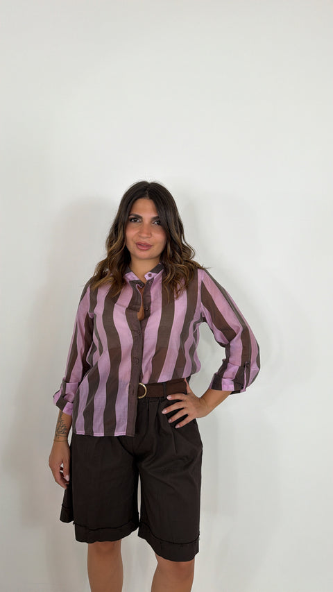 CAMICIA RIGA ROSA/MARRONE