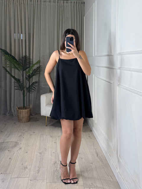 DRESS BALLOON NERO CON BRETELLE