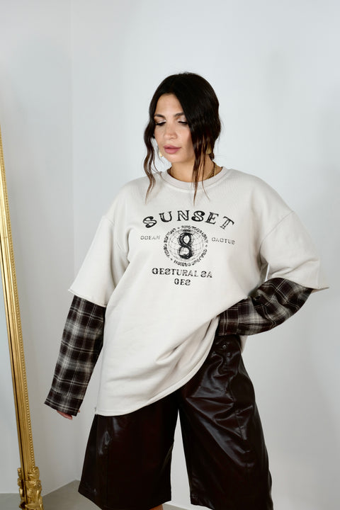 FELPA CON MANICA A CAMICIA GRIGIO