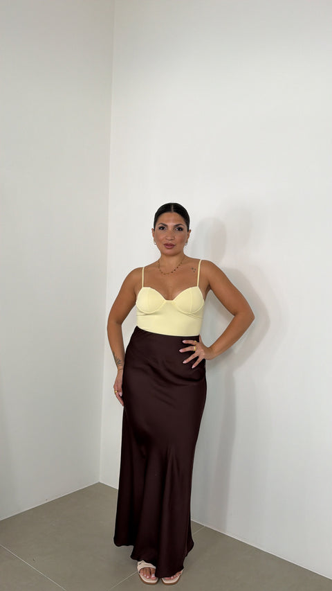 GONNA IN SATIN LOW COST MARRONE