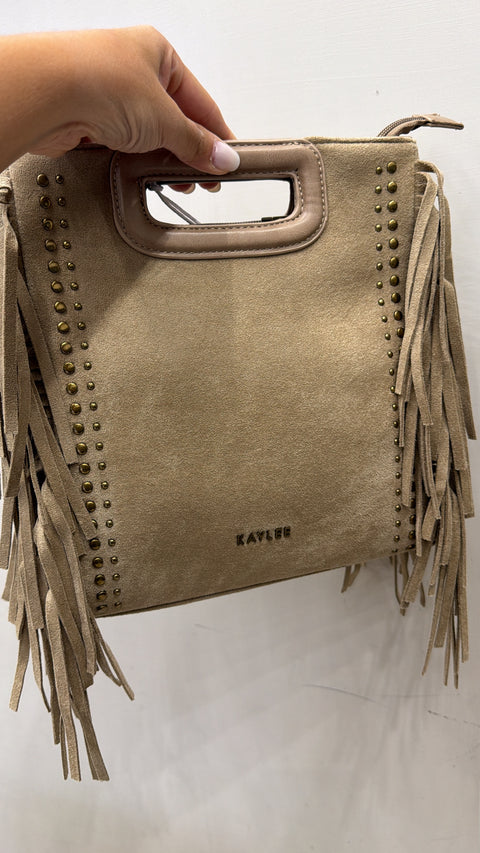 BAG CON FRANGE IN ECO CAMOSCIO BEIGE