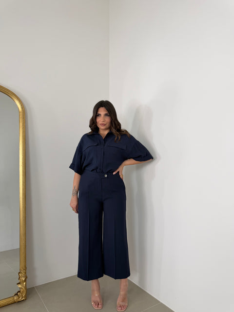 PANTALONE PALAZZO AKUMAL 3/4 BLU