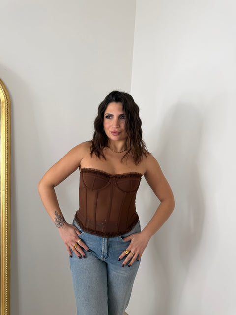 CORSETTO CON TRASPARENZE MARRONE