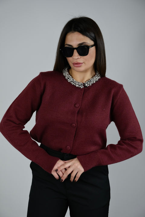 CARDIGAN CON SWAROSKI BORDEAUX