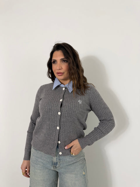 CARDIGAN CON COLLETTO A RIGHE