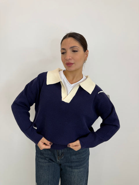 PULLOVER POLO TINTA UNITA BLU