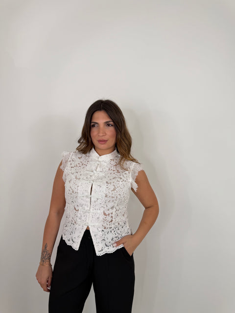 BLUSA COREA IN MACRAME BIANCA
