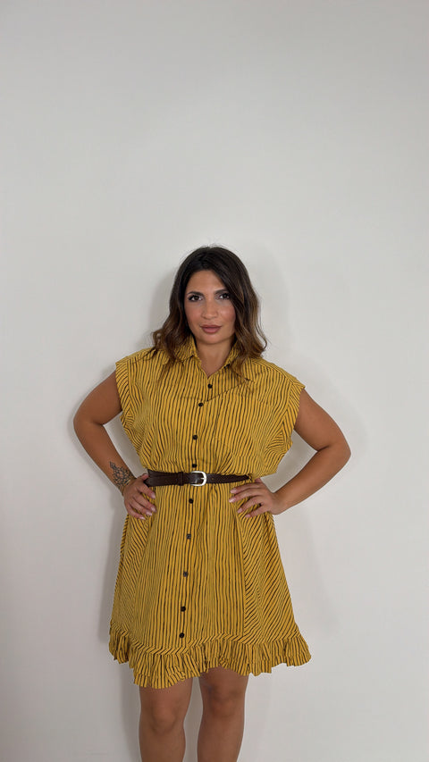 DRESS RIGATO CON BALZA SENAPE