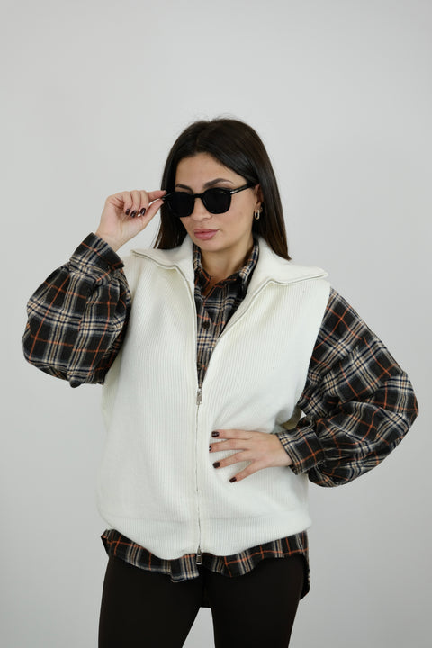 GILET CON ZIP PANNA