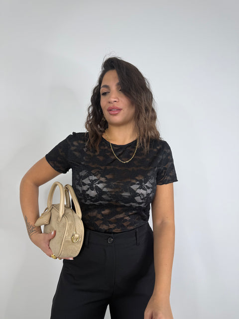 MAGLIA MEZZA MANICA IN PIZZO