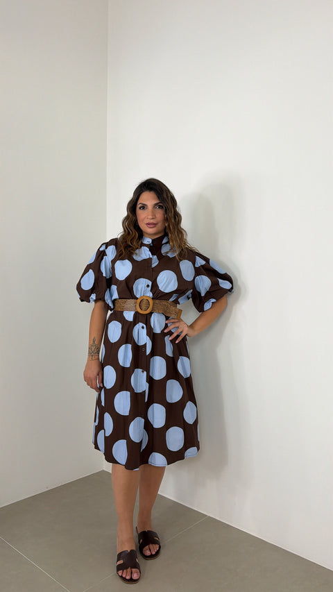 DRESS POIS CON MANICA BALLON MARRONE