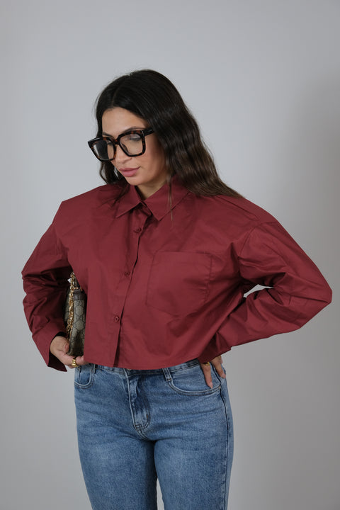 CAMICIA CROP OVER CON SPALLINA BORDEAUX