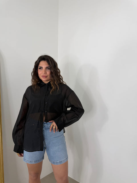 CAMICIA SEMIVELATA NERA