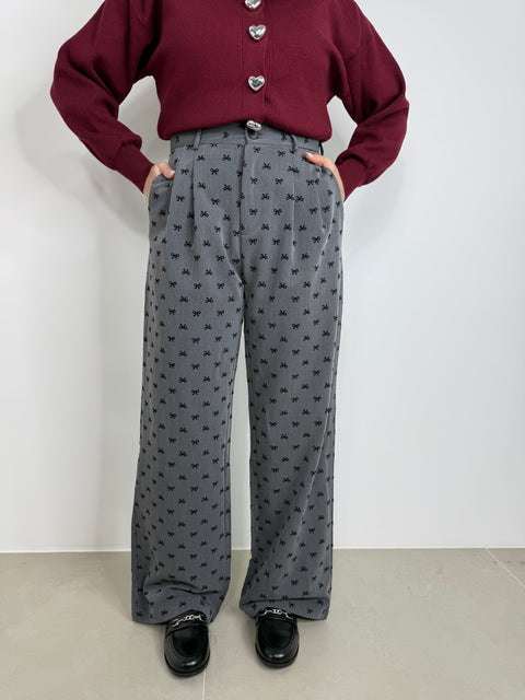 PANTALONE CON FIOCCHI IN VELLUTO GRIGIO