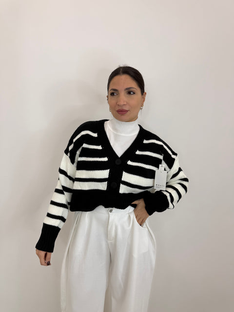 CARDIGAN CROP CON RIGHE NERO
