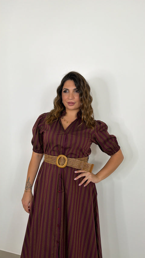 ABITO RIGATO CON MEZZA MANICA BORDEAUX
