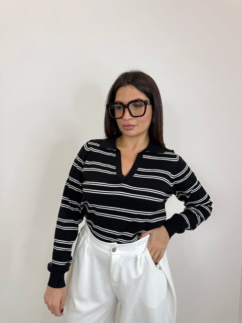 MAGLIA POLO CON RIGHE NERO 65305