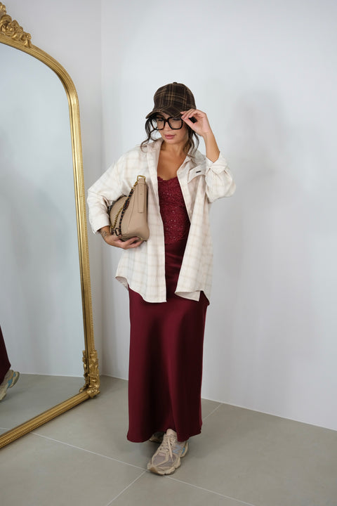 GONNA IN SATIN BORDEAUX