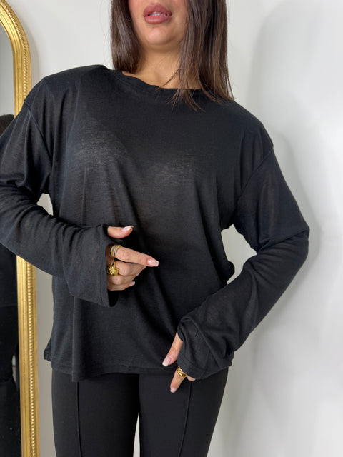 MAGLIA SEMIVELATA CON SPALLINE NERA