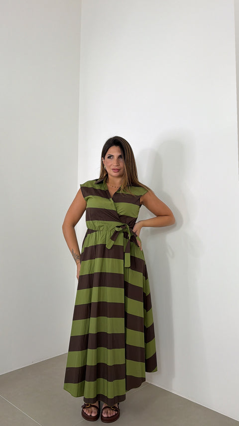 DRESS PORTAFOGLIO CON RIGHE VERDE