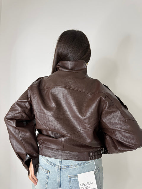 GIUBBOTTO IN ECOPEL MARTELLATO MARRONE