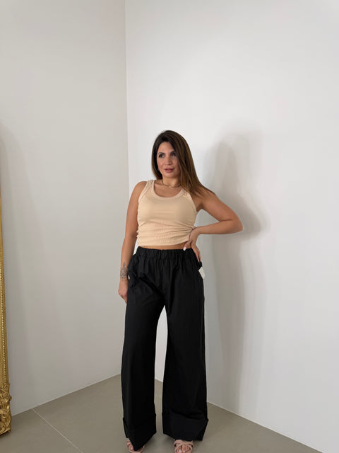 PANTALONE CON PIEGA IN COTONE NERO