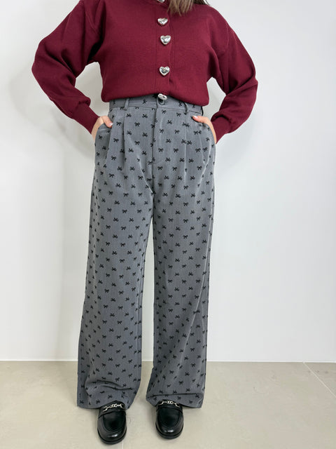 PANTALONE CON FIOCCHI IN VELLUTO GRIGIO