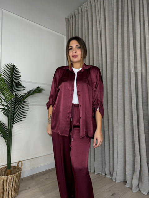 CAMICIA IDA IN SATIN BORDEAUX