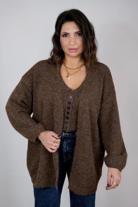 SET TOP + CARDIGAN MARRONE