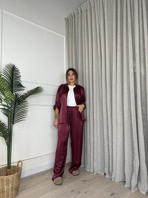 PANTALONE IDA IN SATIN BORDEAUX