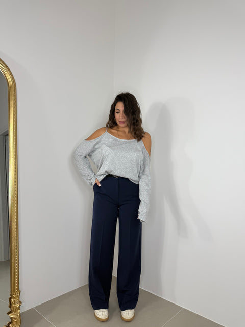 PANTALONE EFFETTO PIEGONE BLU