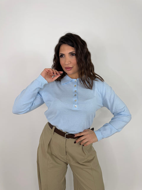 PULLOVER VIOLA TINTA UNITA CELESTE