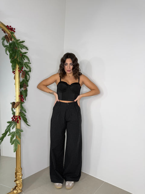 PANTALONE TARA GESSATO NERO