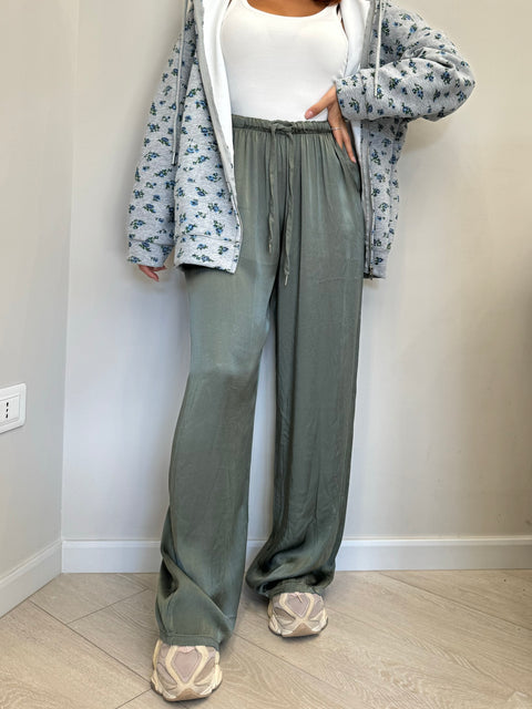 PANTALONE IDA IN SATIN VERDE