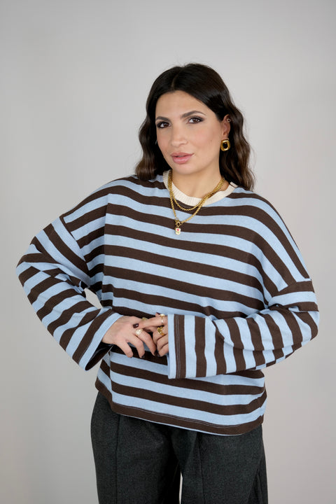 MAGLIA RIGHE STRETTE CELESTE