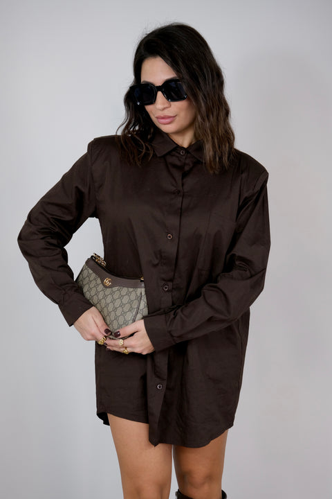 CAMICIA CON SPALLINA MARRONE