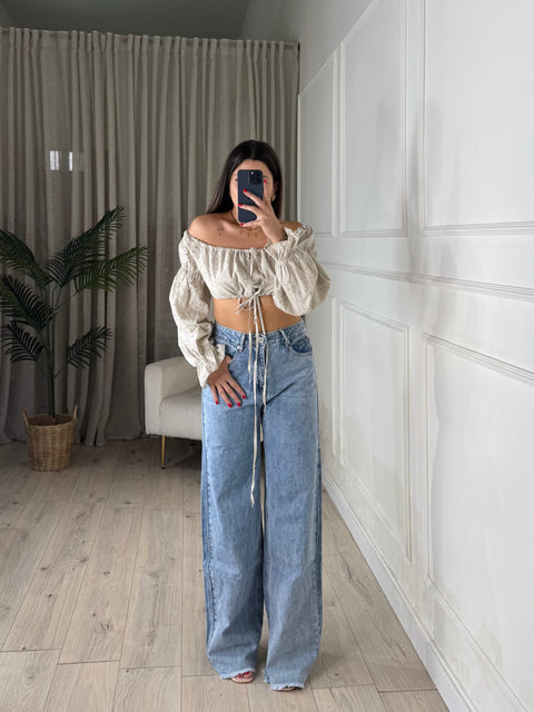 JEANS PALAZZO SFRANGIATO